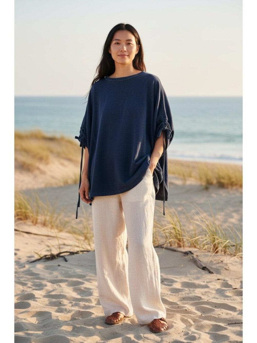 Sold Free People Beach Tunic Top Womens Small Blue French Terry Bohemian